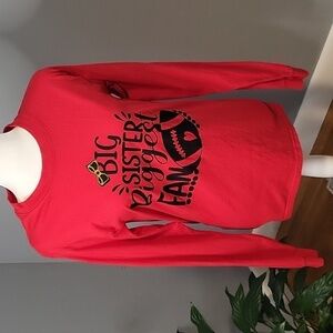 Hanes Big Sister Biggest Fan Football Cheerleader Red Black Long Sleeve Top Sz S